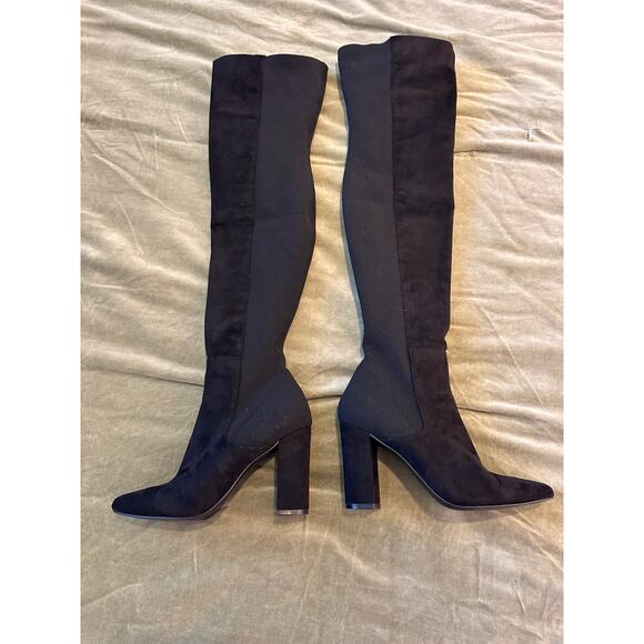 Steve Madden Everley Over the Knee Thigh High BLACK Suede Heel Boots 5 - Picture 3 of 7